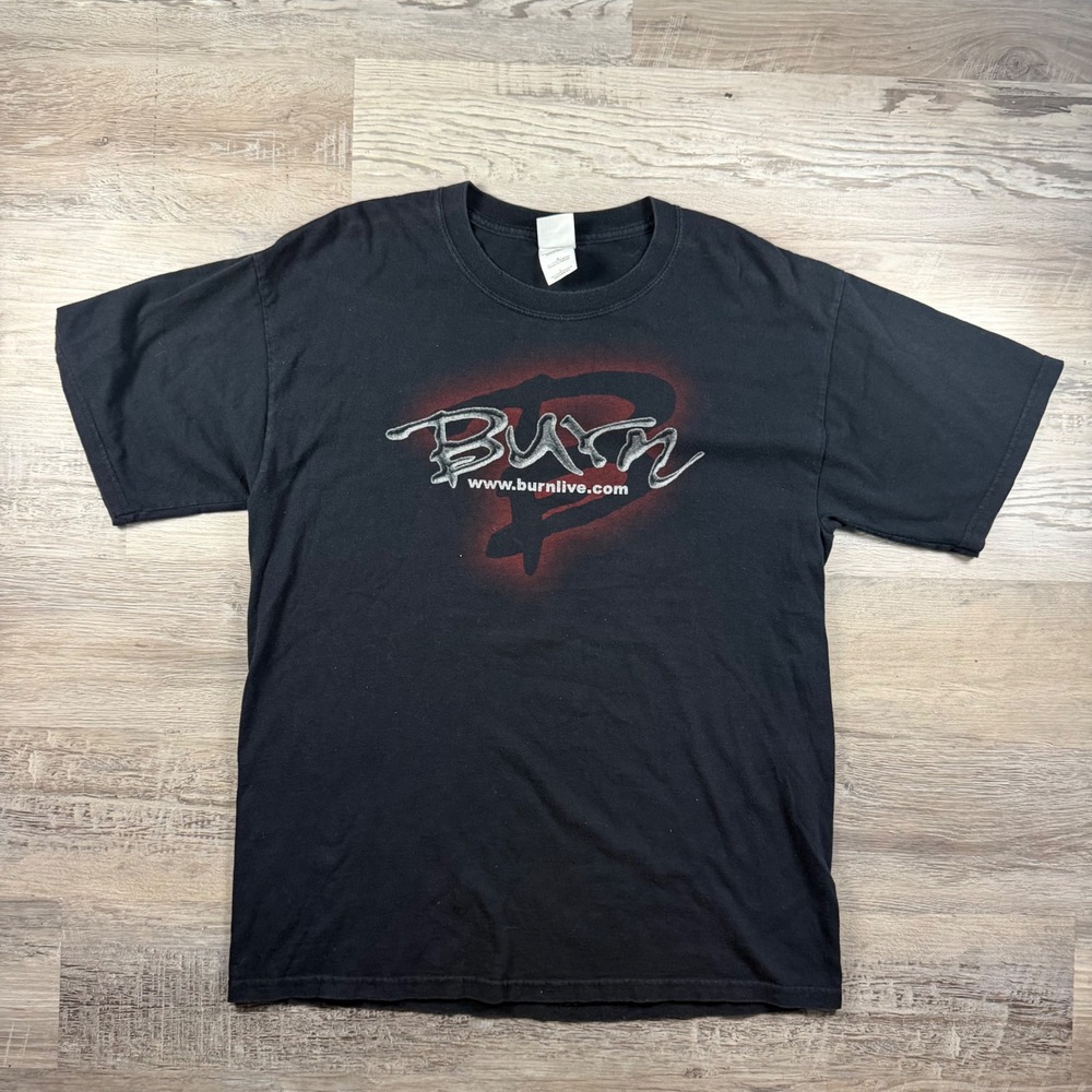 Y2K Burn Live House of Rock Graphic T-Shirt Black Large Gildan Heavyweight